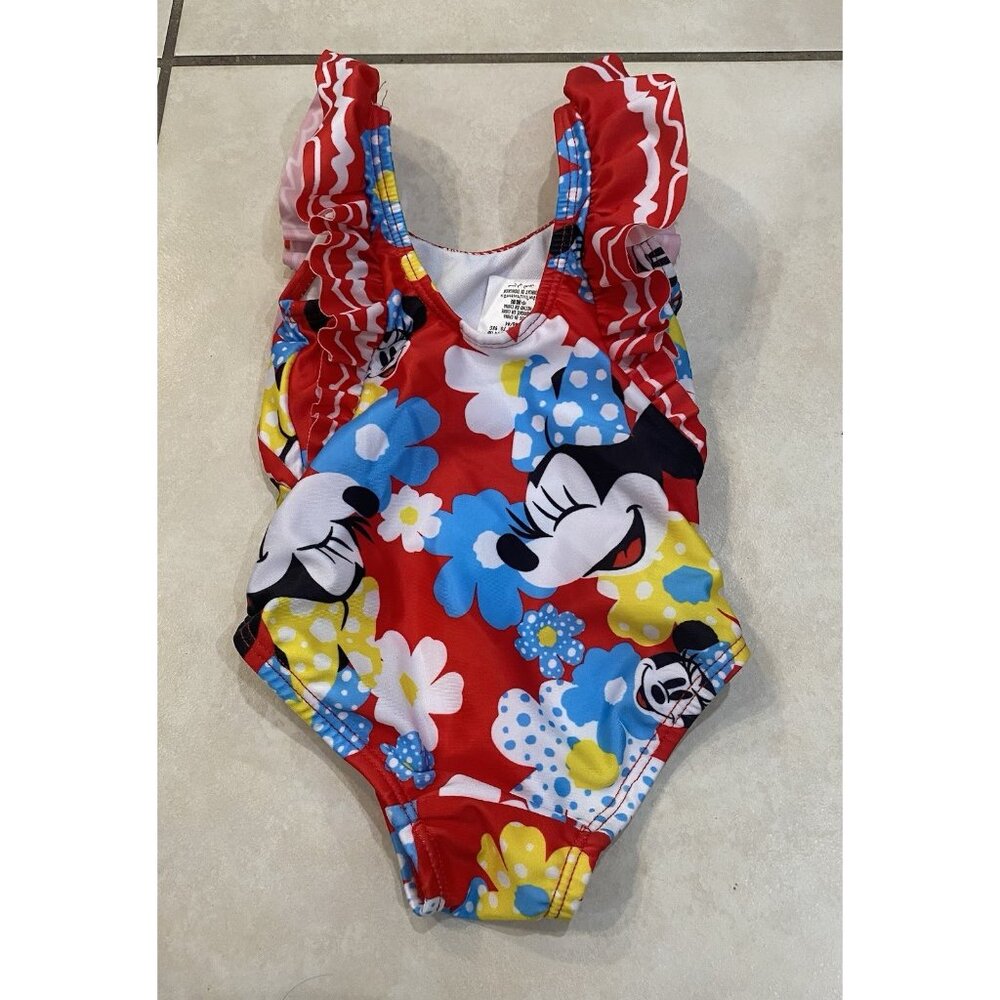 3/$15 Minnie Mouse Baby Toddler Girl Floral Tropical One Piece Swimsuit Sz 6-9M - Picture 2 of 3